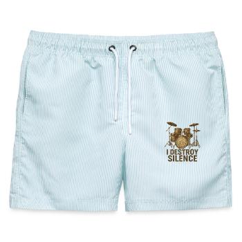 I Destroy Silence – Geschenk für Schlagzeuger - Männer Badeshorts - hellblau gestreift - Vorne - AI Model Male 178 light (178cm)