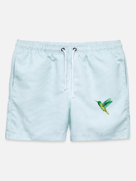 Nordischer Druck – Kolibri – Grün - Männer Badeshorts - hellblau gestreift