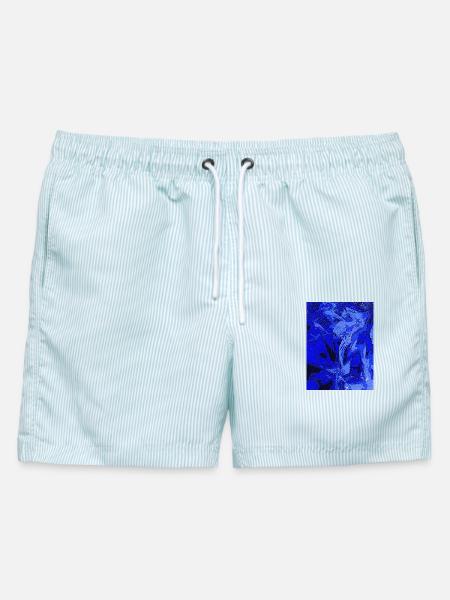 Blaue Abstraktion - Männer Badeshorts - hellblau gestreift