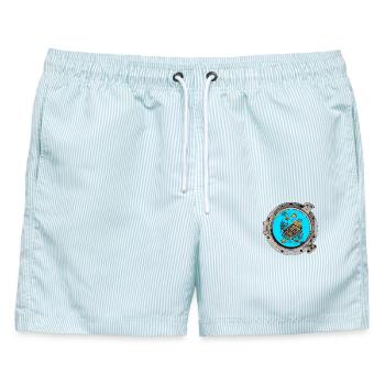 sleeping in a can - Männer Badeshorts - hellblau gestreift - Vorne - AI Model Male 178 light (178cm)
