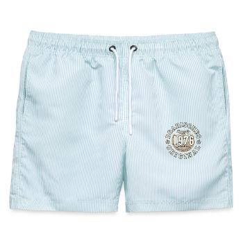 50. Geburtstag 2026 Boarisches Original Geschenk - Männer Badeshorts - hellblau gestreift - Vorne - AI Model Male 178 light (178cm)