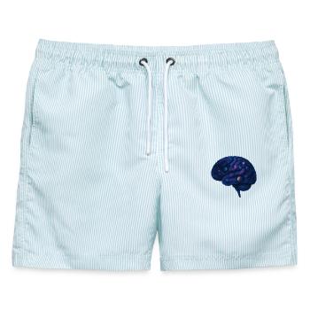 Kosmisches Gehirn – Gedanken im Universum - Männer Badeshorts - hellblau gestreift - Vorne - AI Model Male 178 light (178cm)