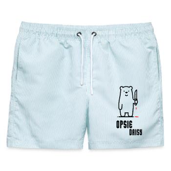 Bär mit Messer – Opsie Daisy - Männer Badeshorts - hellblau gestreift - Vorne - AI Model Male 178 light (178cm)