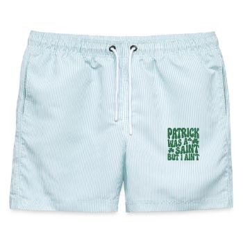 Patrick war ein Heiliger – lustiges St. Patrick's Day Zitat - Männer Badeshorts - hellblau gestreift - Vorne - AI Model Male 178 light (178cm)