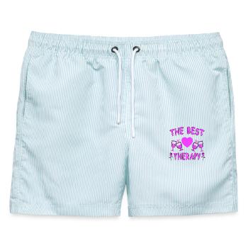 Wein - Männer Badeshorts - hellblau gestreift - Vorne - AI Model Male 178 light (178cm)