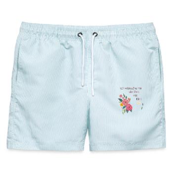 Ich wünsche mir viel Zeit mit Dir - Männer Badeshorts - hellblau gestreift - Vorne - AI Model Male 178 light (178cm)