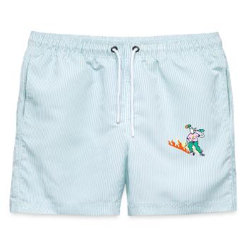 Roller_Skater_on_fire - Männer Badeshorts - hellblau gestreift - Vorne - AI Model Male 178 light (178cm)
