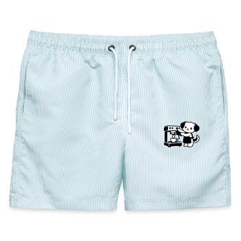 Barista-Hund supersüß - Männer Badeshorts - hellblau gestreift - Vorne - AI Model Male 178 light (178cm)