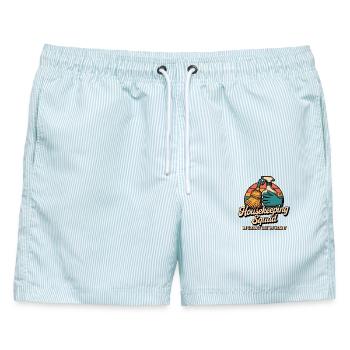 Lustiges Putzen Design - Männer Badeshorts - hellblau gestreift - Vorne - AI Model Male 178 light (178cm)