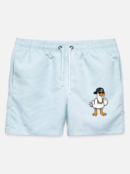 Coole Möwe Lustig Frech Mit Mittelfinger Shirt - Männer Badeshorts - hellblau gestreift