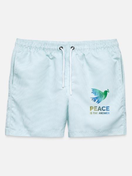 Peace Is The Answer – Aquarell Friedenstaube - Männer Badeshorts - hellblau gestreift