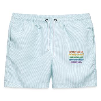 Rainbow Courage Zitat-Tee - Männer Badeshorts - hellblau gestreift - Vorne - AI Model Male 178 light (178cm)