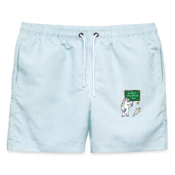 Endlich Schulkind 2026 Einschulung Schule Einhorn - Männer Badeshorts - hellblau gestreift - Vorne - AI Model Male 178 light (178cm)