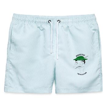 Es versteht sich von selbst, dass ich das letzte Lachen hatte, Mann - Männer Badeshorts - hellblau gestreift - Vorne - AI Model Male 178 light (178cm)
