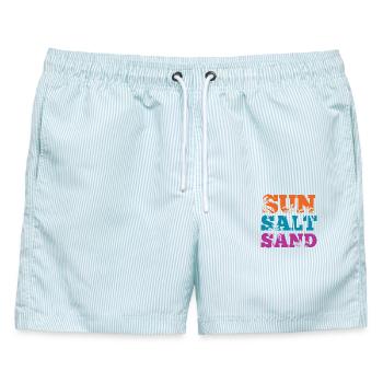Sommer – Sonnensalz-Sand - Männer Badeshorts - hellblau gestreift - Vorne - AI Model Male 178 light (178cm)