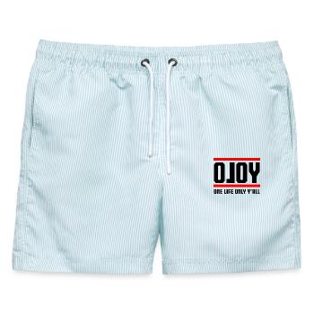 OLOY - One Life Only Y'all - Männer Badeshorts - hellblau gestreift - Vorne - AI Model Male 178 light (178cm)
