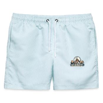 Ich habe das Treffen überlebt, das E-Mail-Design sein sollte - Männer Badeshorts - hellblau gestreift - Vorne - AI Model Male 178 light (178cm)