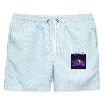 Berlin Retro Electro - Männer Badeshorts - hellblau gestreift - Vorne - AI Model Male 178 light (178cm)