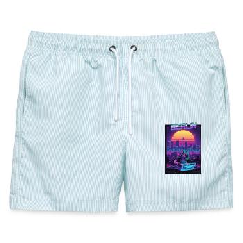 Berlin Cyber Punk - Männer Badeshorts - hellblau gestreift - Vorne - AI Model Male 178 light (178cm)