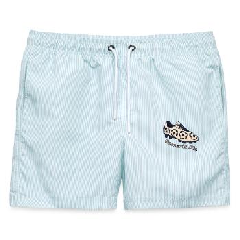 Fußball – Soccer ist Leben Design - Männer Badeshorts - hellblau gestreift - Vorne - AI Model Male 178 light (178cm)