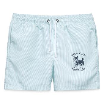 Corgi  Welsh Corgi Social Club Corgi Liebhaber - Männer Badeshorts - hellblau gestreift - Vorne - AI Model Male 178 light (178cm)
