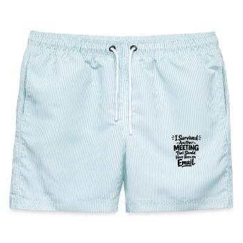 Witziges Bürohumor Meeting E-Mail Design - Männer Badeshorts - hellblau gestreift - Vorne - AI Model Male 178 light (178cm)