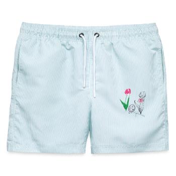  Ostern - Männer Badeshorts - hellblau gestreift - Vorne - AI Model Male 178 light (178cm)