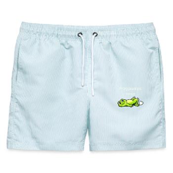 Frog Pumps Letting Go lustiger Frosch Spruch - Männer Badeshorts - hellblau gestreift - Vorne - AI Model Male 178 light (178cm)
