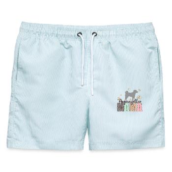 Appenzeller Sennenhund Mama mit Blümchen - Männer Badeshorts - hellblau gestreift - Vorne - AI Model Male 178 light (178cm)