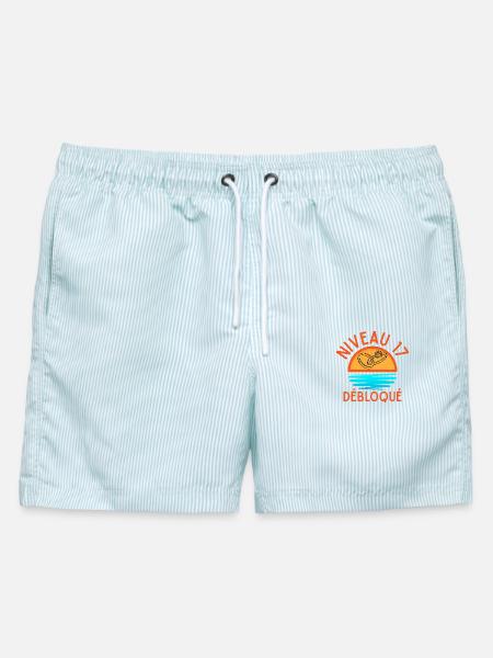 Level 17 Freigeschaltet, eine kreative und freudvolle Ergänzung - Männer Badeshorts - hellblau gestreift