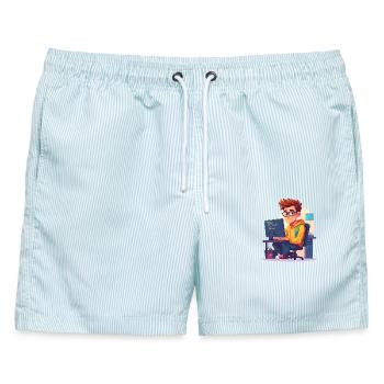 Programmierer oder Nerd - Männer Badeshorts - hellblau gestreift - Vorne - AI Model Male 178 light (178cm)