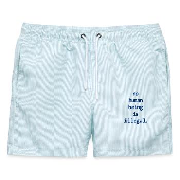 no numan being is illegal Kein Mensch ist illegal - Männer Badeshorts - hellblau gestreift - Vorne - AI Model Male 178 light (178cm)