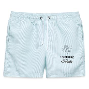 Overthinking is my Cardio Mental Health Humor Tee - Männer Badeshorts - hellblau gestreift - Vorne - AI Model Male 178 light (178cm)