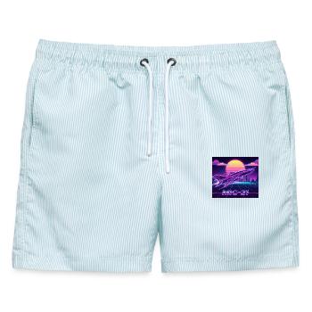 Mig-21 Retro Futuristisches Neon - Männer Badeshorts - hellblau gestreift - Vorne - AI Model Male 178 light (178cm)