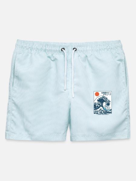 Japan Große Welle Von Hokkaido Surfender Astronaut - Männer Badeshorts - hellblau gestreift