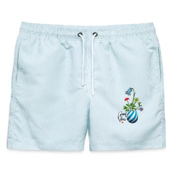 Vase mit Wildblumen - Männer Badeshorts - hellblau gestreift - Vorne - AI Model Male 178 light (178cm)