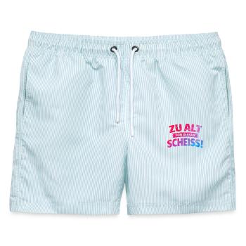 zu alt für diese Scheisse - Männer Badeshorts - hellblau gestreift - Vorne - AI Model Male 178 light (178cm)