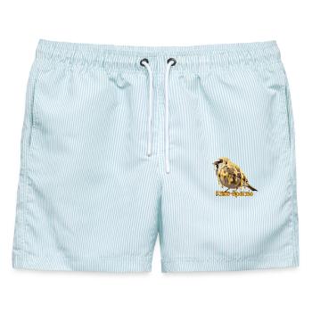  Käse-Spätzle Spatz Lustiger Schwäbischer Käse - Männer Badeshorts - hellblau gestreift - Vorne - AI Model Male 178 light (178cm)