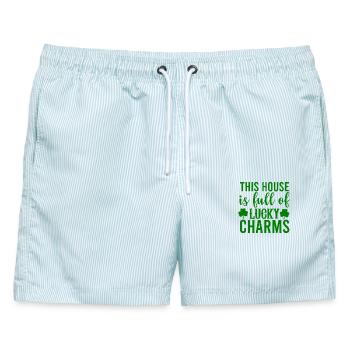 This House Is Full Of Lucky Charms - Männer Badeshorts - hellblau gestreift - Vorne - AI Model Male 178 light (178cm)