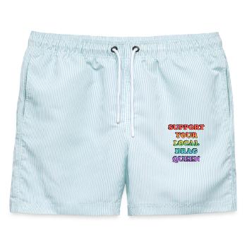 Unterstütze deine lokale Drag Queen - Männer Badeshorts - hellblau gestreift - Vorne - AI Model Male 178 light (178cm)