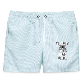 Unterstütze deine lokale Drag Queen - Männer Badeshorts - hellblau gestreift - Vorne - AI Model Male 178 light (178cm)