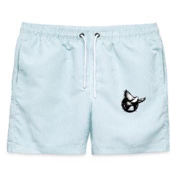 Taube im Globus – Friedenssymbol - Männer Badeshorts - hellblau gestreift - Vorne - AI Model Male 178 light (178cm)