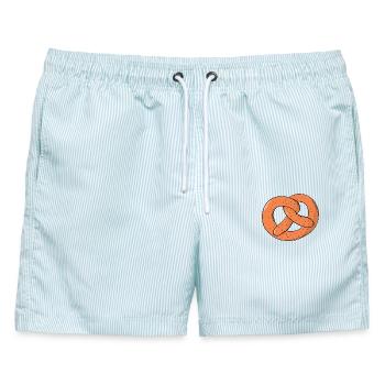 Brezel Laugenbrezel Brot Bäcker Brezen Backwaren - Männer Badeshorts - hellblau gestreift - Vorne - AI Model Male 178 light (178cm)