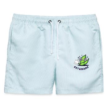 KETAMAME – Bohne mit Tiefgang - Männer Badeshorts - hellblau gestreift - Vorne - AI Model Male 178 light (178cm)
