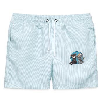 Chat und Roboter - Männer Badeshorts - hellblau gestreift - Vorne - AI Model Male 178 light (178cm)