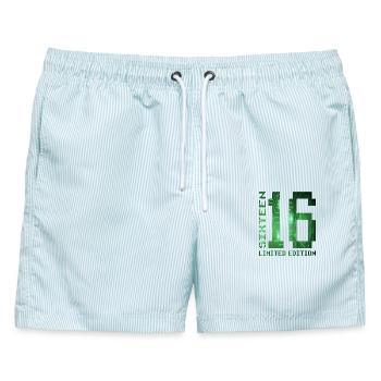 16. Geburtstag Limited Edition Pixel Zocker - Männer Badeshorts - hellblau gestreift - Vorne - AI Model Male 178 light (178cm)