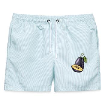  Pflaume Obst - Männer Badeshorts - hellblau gestreift - Vorne - AI Model Male 178 light (178cm)