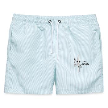 Freches Küchenmesser-Motiv - Männer Badeshorts - hellblau gestreift - Vorne - AI Model Male 178 light (178cm)