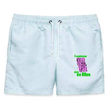 Flamingos 80er - Männer Badeshorts - hellblau gestreift - Vorne - AI Model Male 178 light (178cm)