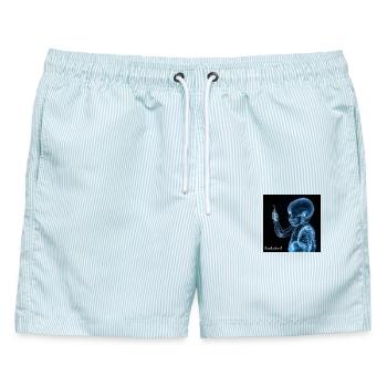 Entwicklung des Smartphones - Männer Badeshorts - hellblau gestreift - Vorne - AI Model Male 178 light (178cm)